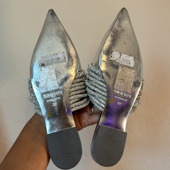 JONATHAN SIMKHAI Lian Multi Strap Crystal Mules in Silver Size 37 / US 6.5 - Picture 7 of 8